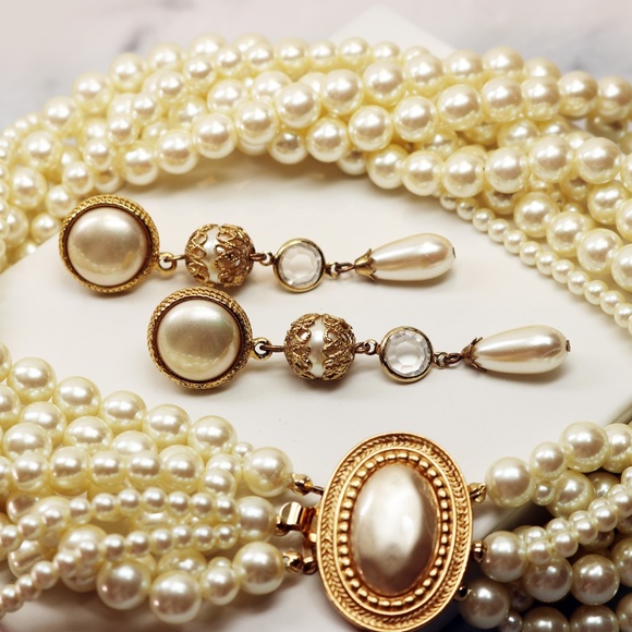 Vintage Carolee Pearl Cabochon 8-Strand Necklace - Picture 16 of 16